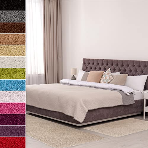 Floordirekt Shaggy-Bettumrandung Barcelona - 3-teilig - Shaggy-Kräusel-Optik - Hochflor Bettvorleger in vielen Farben (B: 67 cm | L: 1 x 250 cm + 2 x 140 cm, Beige) von Floordirekt