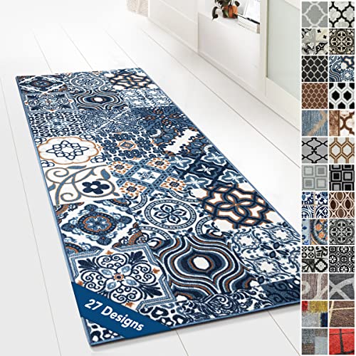 Floordirekt Teppichläufer mit Muster - maßgefertigter Feinschlingen Teppich Läufer für Küche, Flur & Wohnraum - Ornament Vintage Orient Gitter (80 x 250 cm, Newport) von Floordirekt