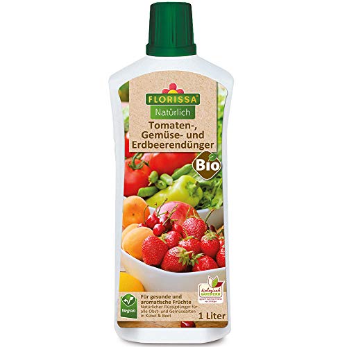 Florissa Natürlich Bio Tomaten-, Gemüse- und Erdbeerendünger für alle Gemüsearten und Erdbeeren | für aromatische Früchte | vegan, aus rein pflanzlichen Rohstoffen 1L von Florissa Natürlich