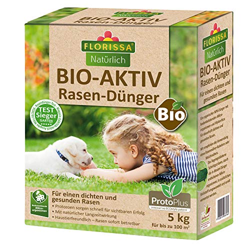 Florissa Natürlich 58656 Bio-AKTIV Rasendünger mit ProtoPlus, TEST-SIEGER mit Sofort- und Langzeitwirkung, Braun von Florissa Natürlich