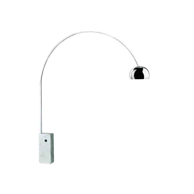 Flos - Arco LED Stehleuchte - aluminium/gebürstet / poliert/Marmor weiß/2700K/1760lm von Flos