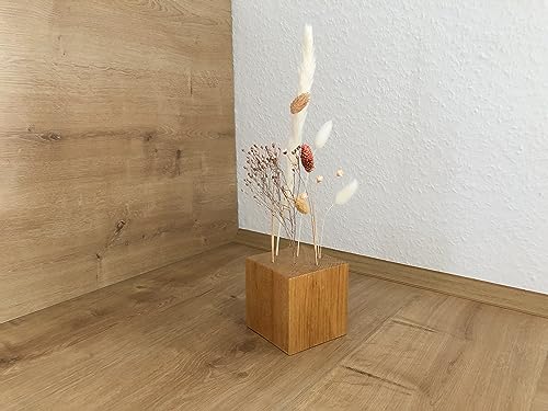 Flowerbar Cube | Massiver Holzblock mit getrockneten Blumen | Dekoelement, Unikat, Dekoration, Trockenblumen & edle Eiche (FATA Morgana) von Flowerbar
