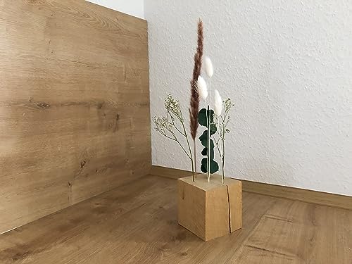 Flowerbar Cube | Massiver Holzblock mit getrockneten Blumen | Dekoelement, Unikat, Dekoration, Trockenblumen & edle Eiche (Fernweh) von Flowerbar