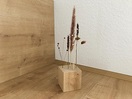 Flowerbar Cube | Massiver Holzblock mit getrockneten Blumen | Dekoelement, Unikat, Dekoration, Trockenblumen & edle Eiche (Gold Richtig) von Flowerbar