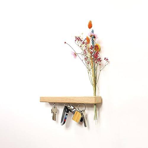 Flowerbar Keys | Flur, Garderobe, Wanddeko | Schlüsselbrett aus Massivholz | magnetisches Schlüsselboard | Schlüsselhalter mit 3 starken Magnetpunkten | Trockenblumen & edle Eiche (Blumenwiese) von Flowerbar