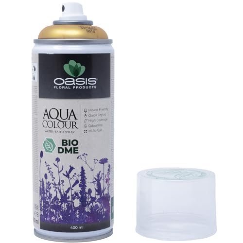 Flowerbox OASIS Sprayfarbe Aqua Colour Spray Metallic gold 400 ml Sprühlack seidenmatt matt für Außen und Innen von Flowerbox