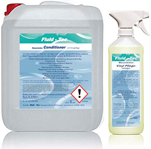 Fluid-Tec 1 x 5 Liter Kanister Wasserbett Konditionierer Conditioner Wasserbettpflege Wasserbett Zubehör für alle Wasserbetten + 1 x 500ml Vinylreiniger mit Sprühkopf von Fluid-Tec