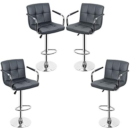 Barhocker 4er Set in Kunstleder Sitz, Barhocker mit Armlehnen, 360° drehbar und verstellbar (4, Grau) von Flyelf