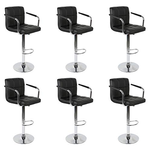 Barhocker 6er Set in Kunstledersitz, Barhocker mit Armlehnen, 360° drehbar und verstellbar (6, Schwarz) von Flyelf