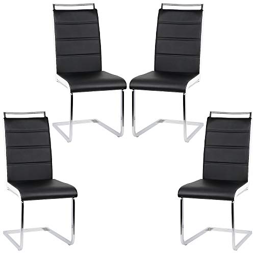 Flyelf Freischwinger Stuhl Vegas 4er Set Esszimmerstühle für Küche/Esszimmer/Büro (schwarz weiß, 4) von Flyelf