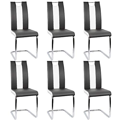 Flyelf Freischwinger Stuhl Vegas 6er Set Esszimmerstühle für Küche/Esszimmer/Büro (Schwarz - Weiß, 6) von Flyelf