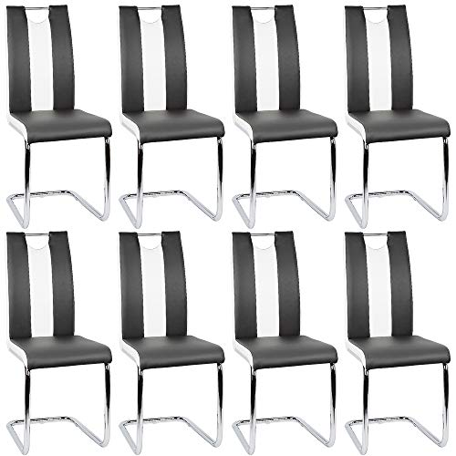 Flyelf Freischwinger Stuhl Vegas 8er Set Esszimmerstühle für Küche/Esszimmer/Büro (Schwarz - Weiß, 8) von Flyelf