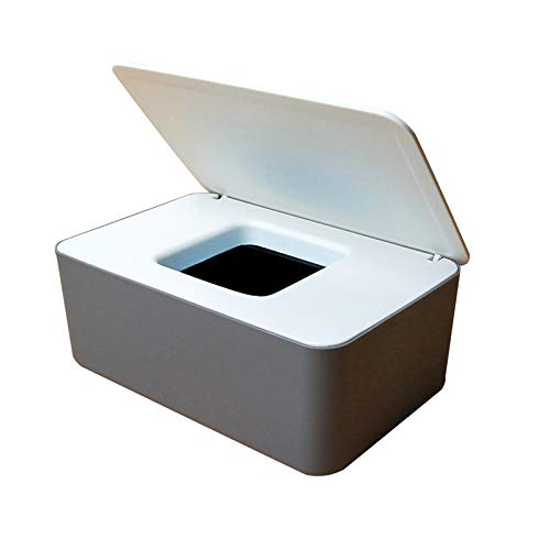 QKFON Aufbewahrungsbox für Feuchttücher, Feuchttücher, für trockene und nasse Seidenpapier, Serviettenhalter, Feuchttücher, Spenderhalter mit Deckel für Zuhause und Büro (Weiß grau) von QKFON