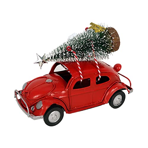 Weihnachten Rot Auto mit Mini Weihnachtsbäumen Ornamente, Metall Weihnachten Vintage Rot Truck, Bauernhaus LKW Auto Modell für Weihnachten Urlaub Tischdekoration von Fofetbfo