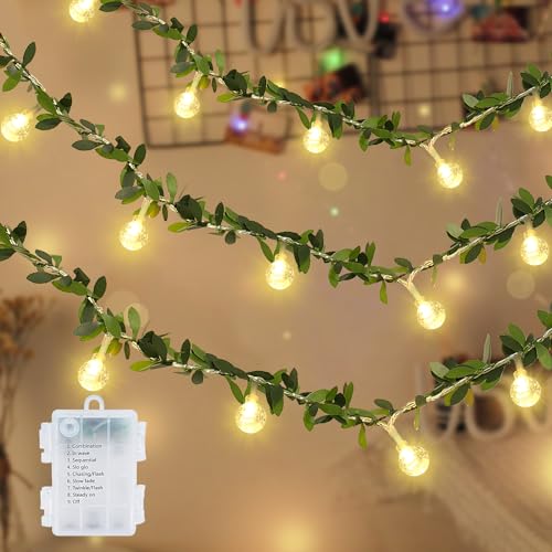 LED Lichterkette Efeu Künstlich, 4M Fake Efeu Girlande mit 20 LED-Licht Batterie, 8 Modi Wasserdicht Efeu Lichterkette Dekoration für Garten, Balkon, Hochzeit, Party, Zimmer Deko Aesthetic von Fohil