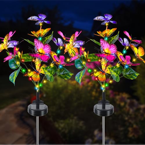 Solarlampen für Außen Garten, 2 Pack Schmetterling LED Solarleuchten 2 Modi Gartendeko, IP65 Wasserdicht Solar Gartenleuchten für Garten Balkon Terrasse Dekoration Geschenke für Frauen Muttertag von Fohil