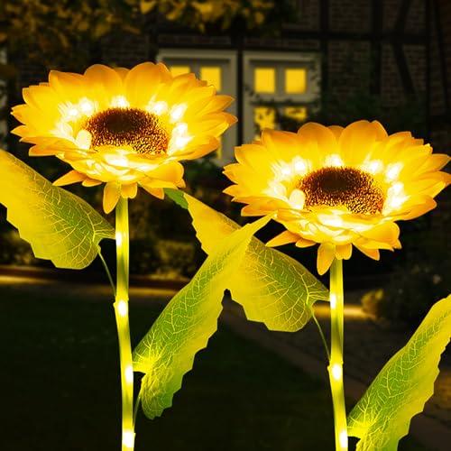 Solarlampen für Außen Garten, 2 Stück Sonnenblume LED Solarleuchten Garten Deko, 2 Modi Dekoration Licht IP65 Wasserdicht Solar Blumen Lampe für Außen Rasen, Balkon, Terrasse, Hof Weihnachtsdeko von Fohil