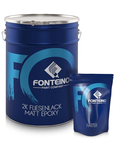 Fonteino 2K Fliesenlack MATT Weiß RAL 9010 für Küche Badezimmer Wandfliesen Bodenfliesen - 2,5Kg von Fonteino