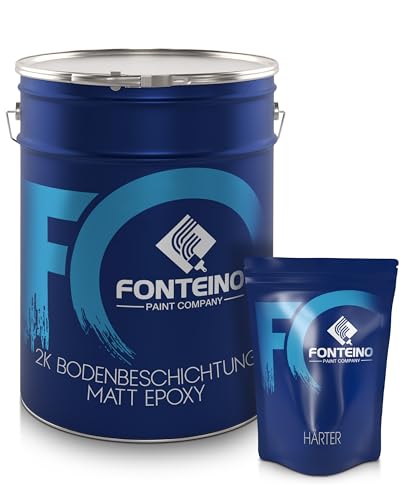 Fonteino 2K Epoxidharz Bodenfarbe Garagenfarbe Kellerfarbe Betonfarbe Bodenbeschichtung MATT Lichtblau RAL5012-5kg von Fonteino