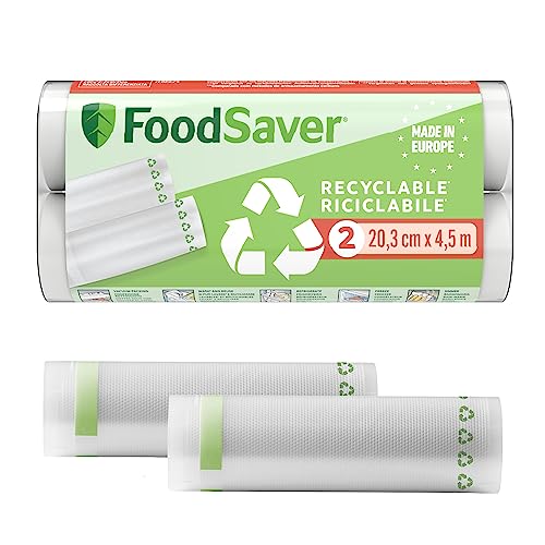 FoodSaver Vakuumierrollen | recycel- und wiederverwendbare Lebensmittelbeutel | halten Lebensmittel bis zu 5x länger frisch | BPA-frei | 2 Vakuumrollen, für Gefrierschrank und zum Garen (20cm x 4,5m) von FoodSaver