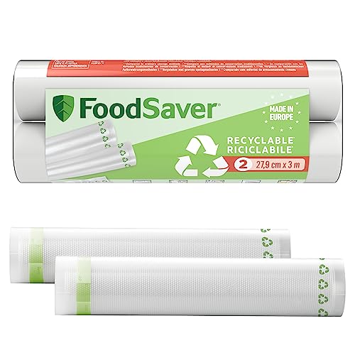 FoodSaver Vakuumierrollen | recycel- und wiederverwendbare Lebensmittelbeutel | halten Lebensmittel bis zu 5x länger frisch | BPA-frei | 2 Rollen,für Gefrierschrank und zum Garen (28 cm x 3 m) von FoodSaver