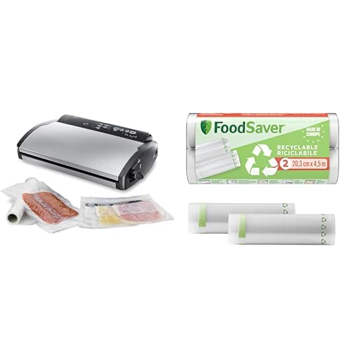 FoodSaver V2860 Vakuummaschine für trockene/nasse Lebensmittel, 100 W, Silber/Schwarz + Plastic, Recycelbare Beutel von FoodSaver