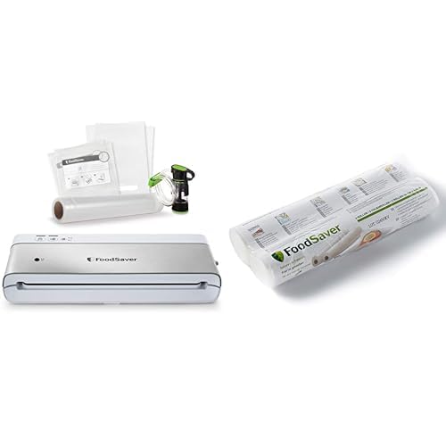 FoodSaver VS0100X Kompaktes Vakuumiergerät für Lebensmittel mit Handheld-Vakuumierer | 3 Rollen & 4 Beutel | silber mit weißen Akzenten von FoodSaver