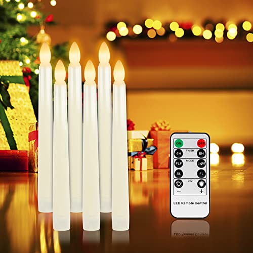 LED Kerzenlicht, flammenlose stabkerzen mit Fernbedienung und Timer, Kerzen Lichterkette mit warme gelbe flackernde Flamme, 6 Spitzkerzen ohne Tropfen für Hochzeit,Haus Deko,Erntedankfest,Weihnachten von Forever Speed