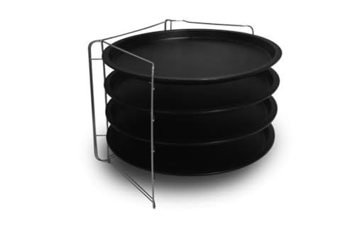 FORMEGOLOSE ™, Set mit 4 Pizzaförmchen, 34 cm, aus Stahl mit doppelter Antihaftbeschichtung, schwarze Farbe und 1 Grill von Formegolose