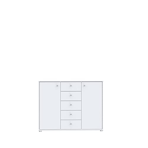 Forte Tempra 2 Kommode mit 2 Türen und 5 Schubladen, Holzwerkstoff, weiß, Bx H xT: 108,8 x 85,5 x 34,8 cm von Forte