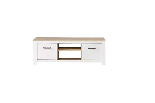 FORTE Elara TV-Unterschrank mit 2 Türen, Holzwerkstoff, Weiß Matt / Bianco Eiche, 161,4 x 54,1 x 42,2 cm von Forte