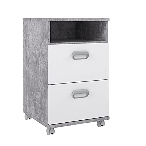 FORTE Emilly Rollcontainer mit 2 Schubladen, Holzwerkstoff, Betonoptik Lichtgrau / Weiß, 42 x 40,2 x 67 cm von Forte