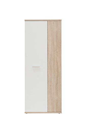 FORTE Net 106 Schuhschrank mit 2 Türen, Holzwerkstoff, Sonoma Eiche / Weiß, 68.90 x 34.79 x 179.1 cm von Forte
