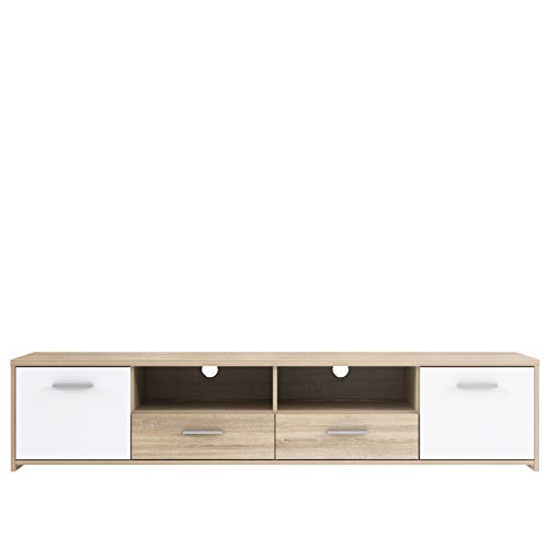 FORTE Quadro TV-Unterschrank mit 2 Türen und 2 Schubladen, Holzwerkstoff, Sonoma Eiche / Weiß, 39 x 181,7 x 52,7 cm von Forte