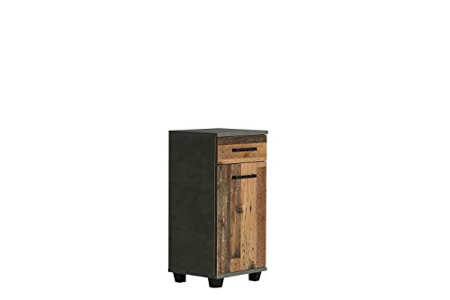 FORTE Veris Kommode mit 1 Tür und 1 Schublade, Holzwerkstoff, Betonoptik Dunkelgrau / Old – Wood Vintage, 16,1 x 90,8 x 40,2 cm von Forte