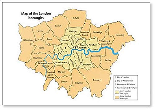 Kühlschrankmagnet, Motiv Karte der Londoner Boroughs von Foto Magnets