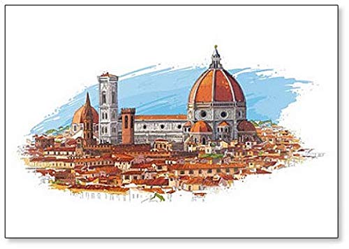 Kühlschrankmagnet, Motiv: Florenz, Italienische Stadtlandschaft mit Kuppel und Altvierteln, Illustration von Foto Magnets
