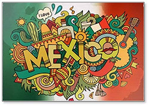 Kühlschrankmagnet, Motiv: Mexiko, Landschaft und Kritzeleien, Illustration von Foto Magnets