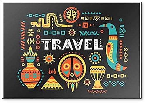 Kühlschrankmagnet mit afrikanischen Symbolen und Schriftzug"Travel" auf schwarzem Hintergrund von Foto Magnets