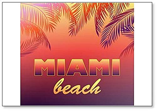 Miami Beach Kühlschrankmagnet mit Schriftzug und Palmenblättern von Foto Magnets