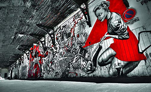 Forwall Fototapete Vlies Tapete Wanddeko Graffiti Mauer - Grau Rot Frau Moderne Wanddekoration 10517V4 254cm x 184cm Schlafzimmer Wohnzimmer von Fototapete Consalnet