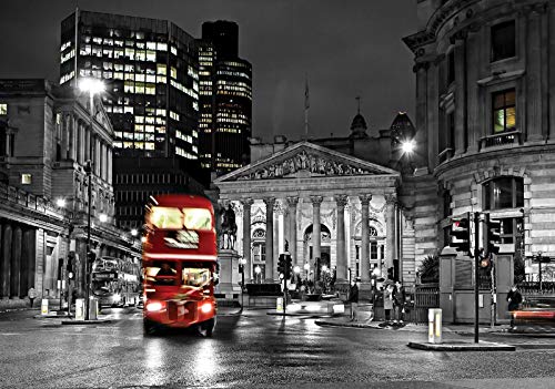 Forwall Fototapete Vlies Tapete Wanddeko London Bus - Lightning Nacht Skyline Moderne Wanddekoration 10241VEXL 208cm x 146cm Schlafzimmer Wohnzimmer von Fototapete Consalnet