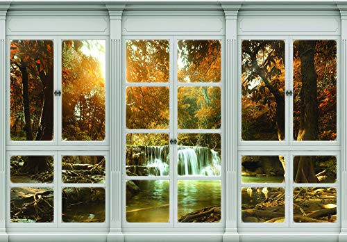 Forwall Fototapete Vlies Wanddeko Fenster Ausblick - Moderne Wanddekoration Fensterblick 3D Landschaft 10638VEXL 208cm x 146cm von Fototapete Consalnet