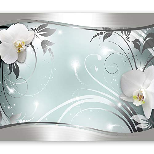 Fototapete murando Blumen 250x175 cm Vlies Tapeten Wandtapete XXL Moderne Wanddeko Design Wand Dekoration Wohnzimmer Schlafzimmer Büro Flur weiß grau silber Orchidee Ornament Abstrakt b-A-0078-a-d von Fototapete