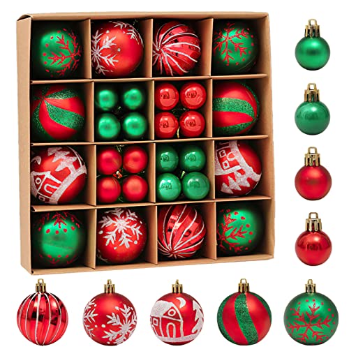 Fouriding 42 Stücke Weihnachtskugeln Kunststoff Christbaumkugeln Hängende Dekoration für Weihnachtsbaumschmuck Dekoration (Rot grün) von Fouriding