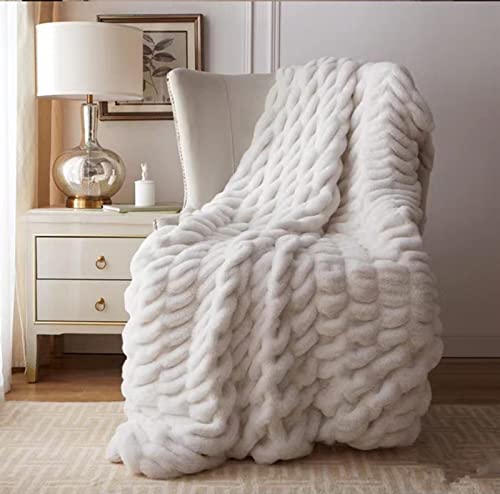 Fouriding Kunstpelz Fleece Decke,Winter weiche warme Blase für Bett Sofa Casual Decke Bettdecke Decke (Beige, 150×200CM) von Fouriding