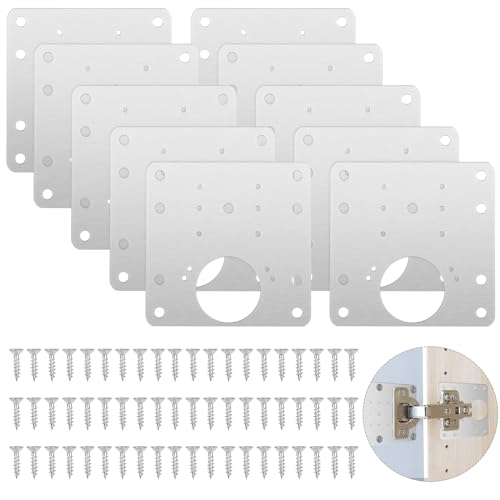 Fousenuk 10 Stück Scharnier Reparaturplatte, Edelstahl Reparaturset 9×9cm mit Schrauben Reparaturstück für Seitenscharnierplatte Schranktür Reparatur Platte, Schrankscharnier Scharniere, Hinge Repair von Fousenuk