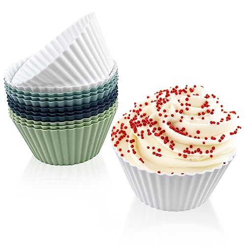 Fousenuk 12 Stück Silikon Muffinförmchen, Wiederverwendbare Cupcake Formen, Antihaftbeschichtet Cupcakeförmchen, Muffin Backformen, Silikonformen Bpa-Frei für Kuchen, Eincreme, Pudding (4 Farben) von Fousenuk