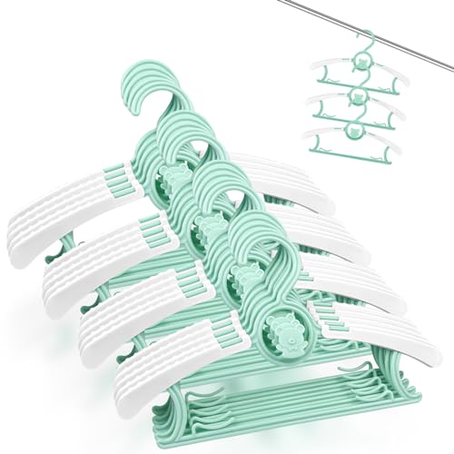 Fousenuk 20 stück Kleiderbügel, Kinderkleiderbügel Ausziehbare Kunststoff mit Stapelbaren Bärchen-Haken, rutschfeste Babykleiderbügel für Kinderbekleidung und Baby Garderobe (Grün) von Fousenuk
