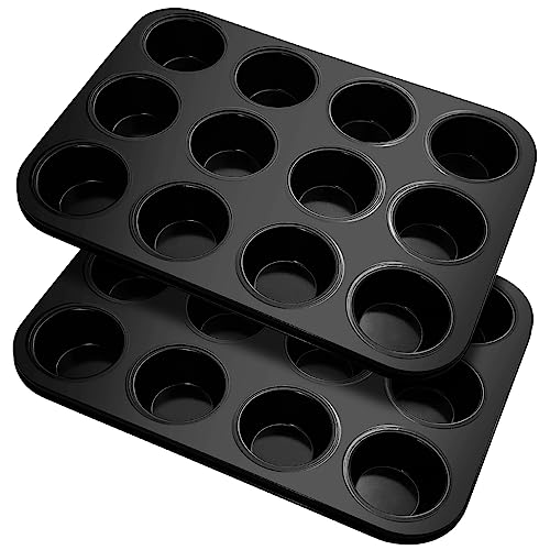 Fousenuk Muffinform, 2er-Pack Karbonstahl Muffinblech für 12 Muffins, Antihaftbeschichtet Backform, Muffinform Blech, Muffinblech 12er, form Muffinbackformen Backblech von Fousenuk